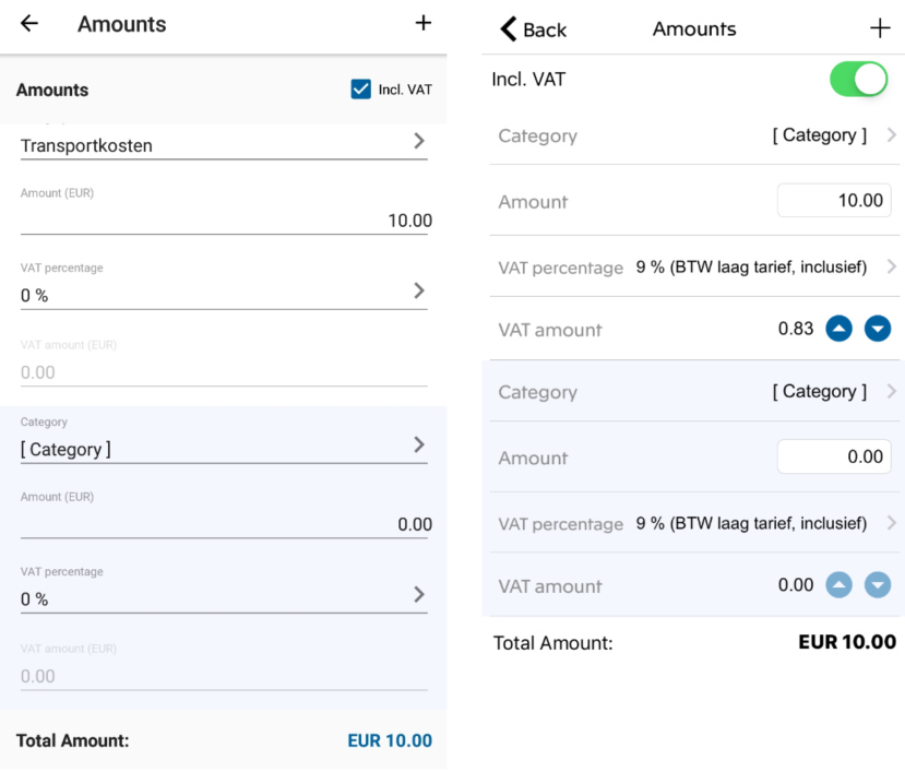 How do I add an extra amount to my expense?
